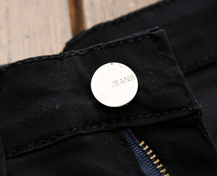 Men's Black Jeans Zip Decor Slim Fit Straight Pants