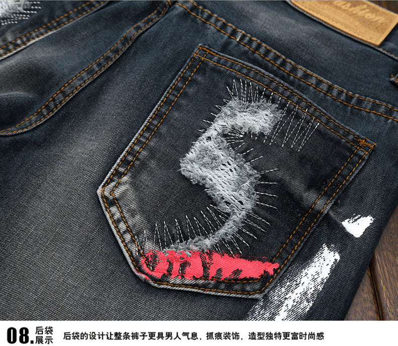 Men's Jeans Printed Hip Hop Ripped Pants