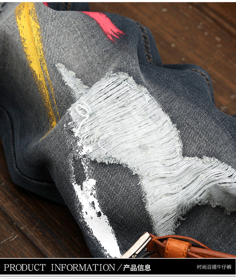 Men's Jeans Printed Hip Hop Ripped Pants