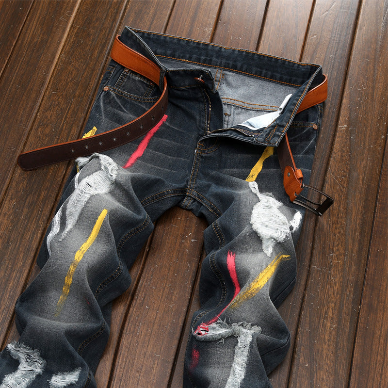 Men's Jeans Printed Hip Hop Ripped Pants