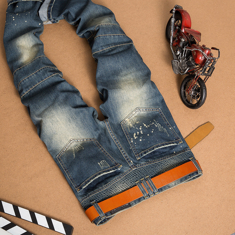 Men's Biker Jeans Skinny Distressed Ripped Denim Pants