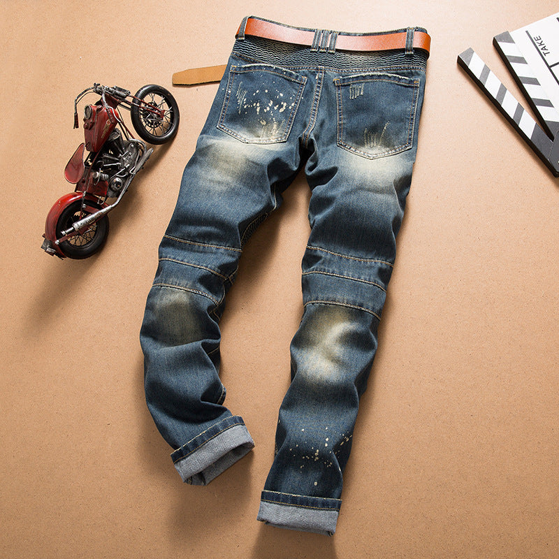 Men's Biker Jeans Skinny Distressed Ripped Denim Pants