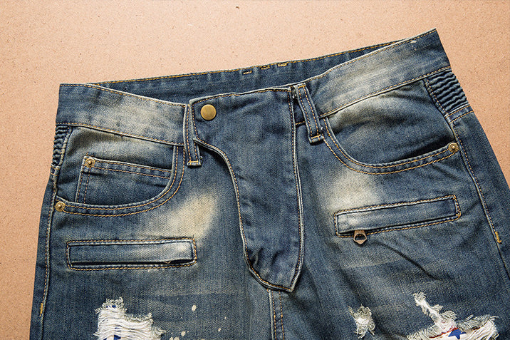 Men's Biker Jeans Skinny Distressed Ripped Denim Pants