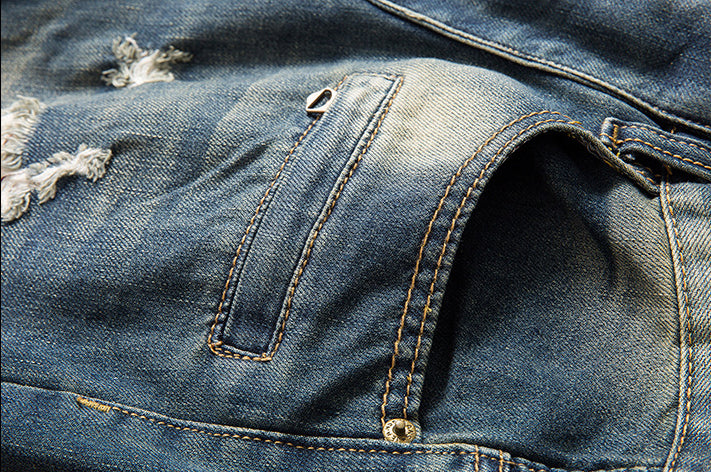 Men's Biker Jeans Skinny Distressed Ripped Denim Pants