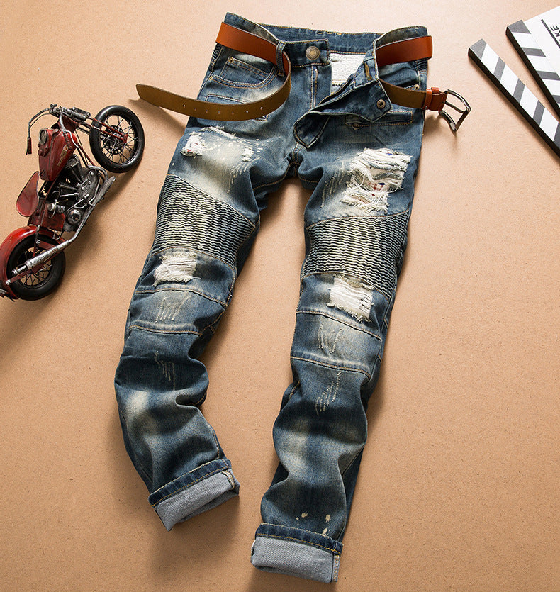 Men's Biker Jeans Skinny Distressed Ripped Denim Pants