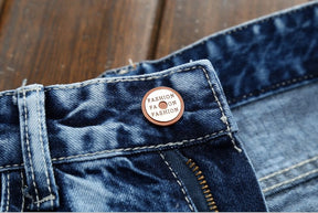 Men Embroidery Patched High Street Ripped Jeans