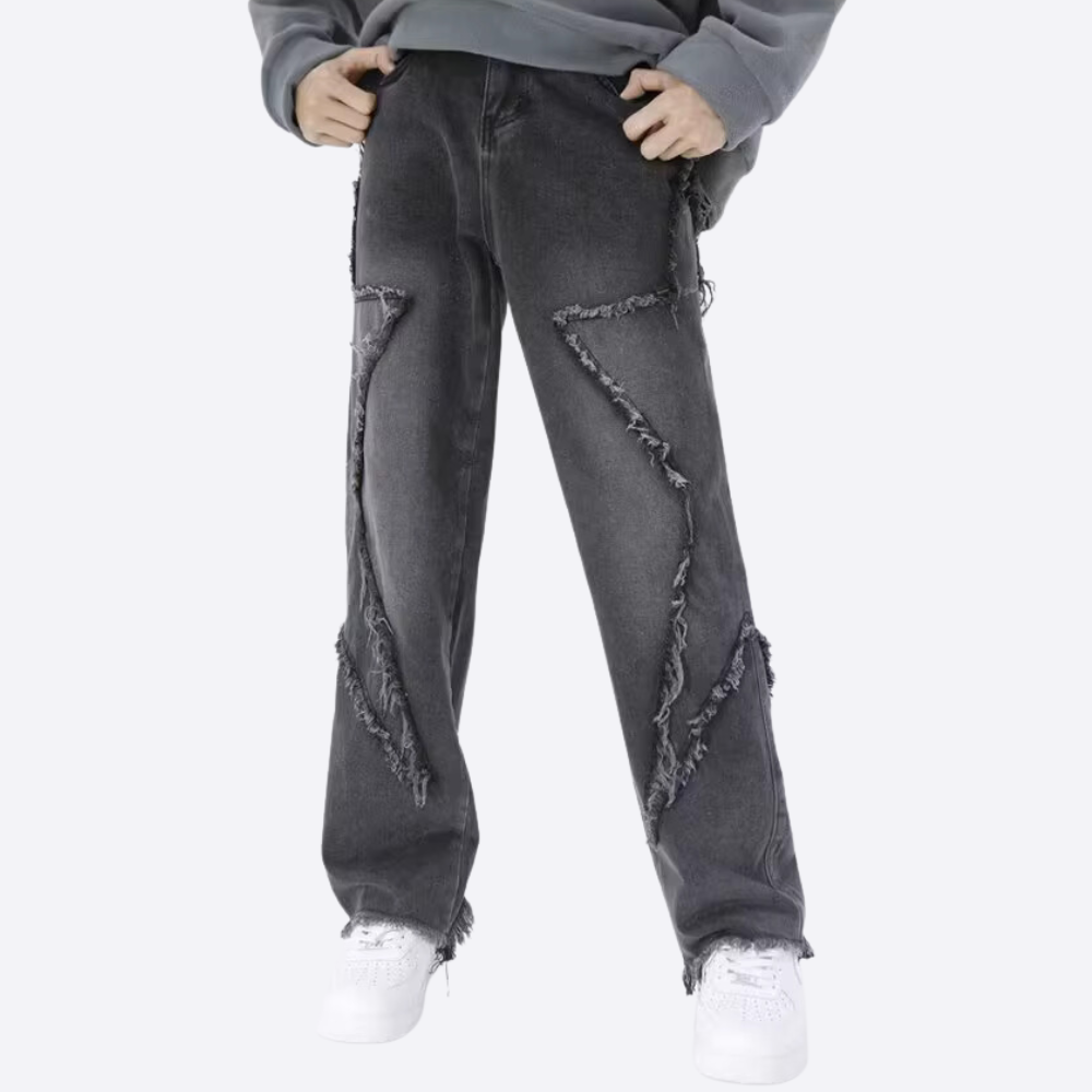 Hip Hop Big Pentagram Distressed Jeans