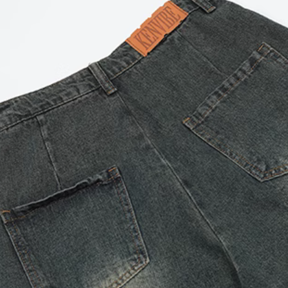 High Street Pentagram Patched Raw Edge Jeans
