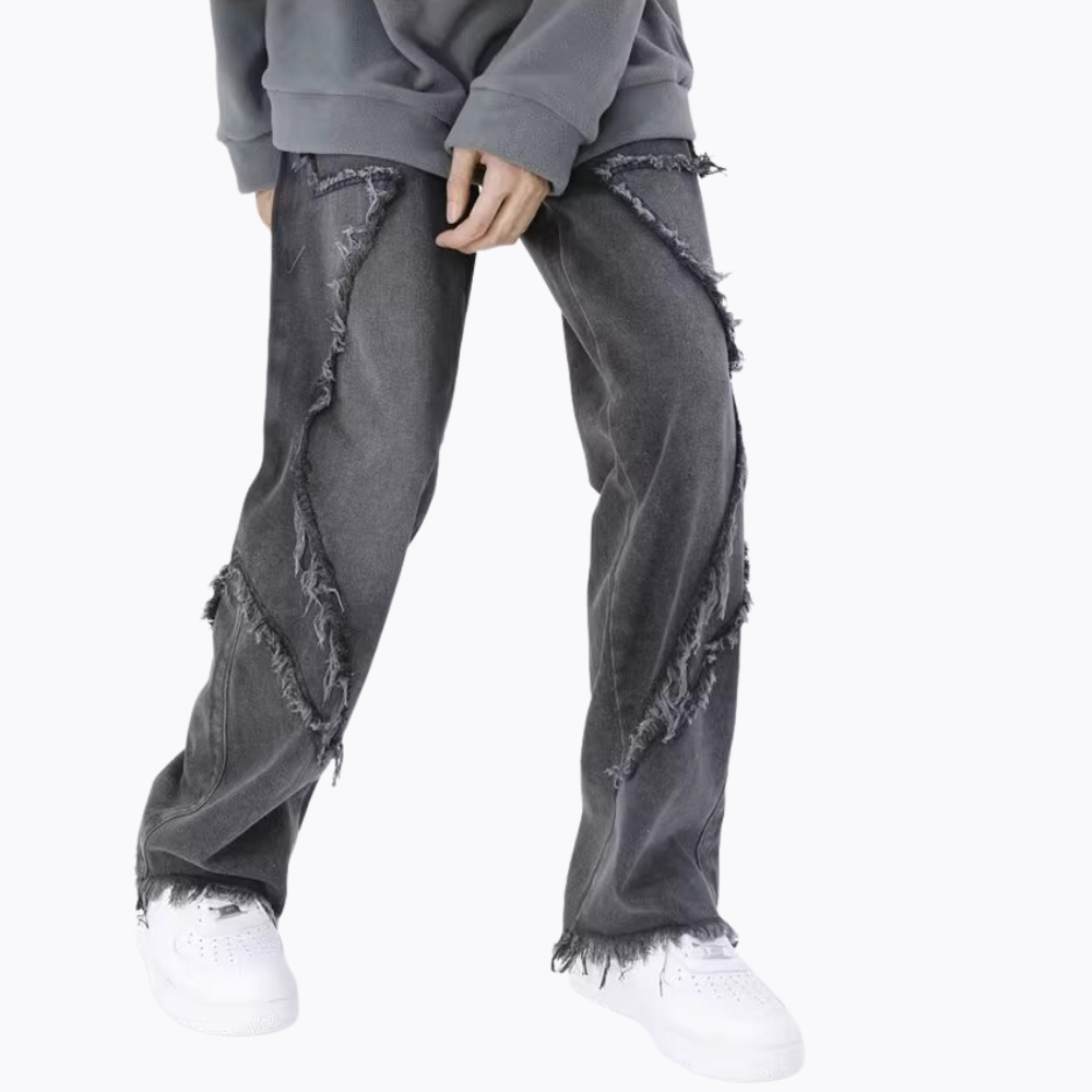 Hip Hop Big Pentagram Distressed Jeans