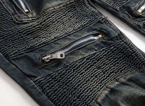 Distressed Jeans Zipper Embellished Pants