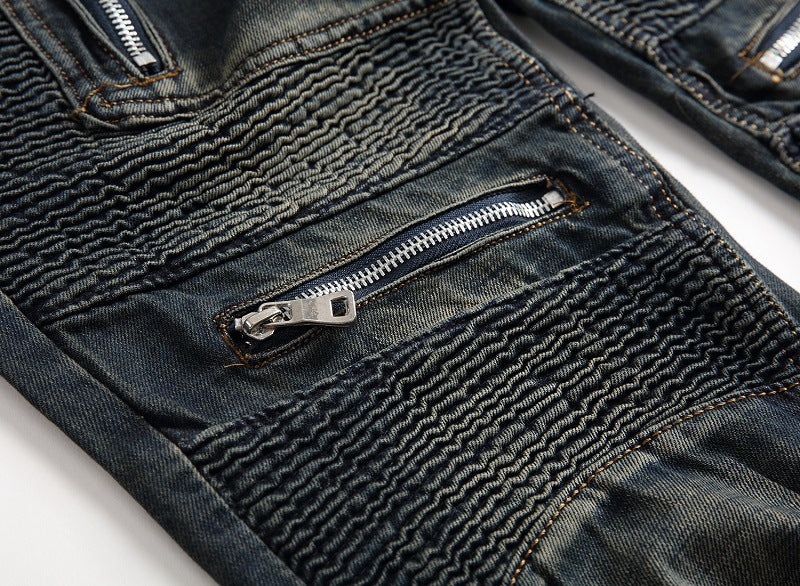 Distressed Jeans Zipper Embellished Pants