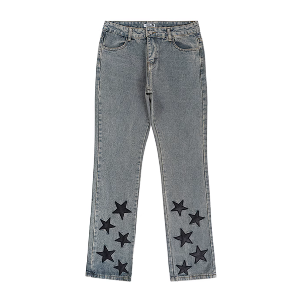 Vintage Star Embroidery Distressed Jeans