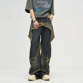 High Street Pentagram Patched Raw Edge Jeans