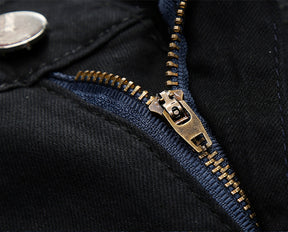 Men's Black Jeans Zip Decor Slim Fit Straight Pants