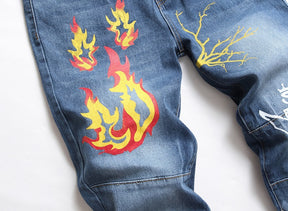 Printed Stretch Light Color Jeans Trendy Pants