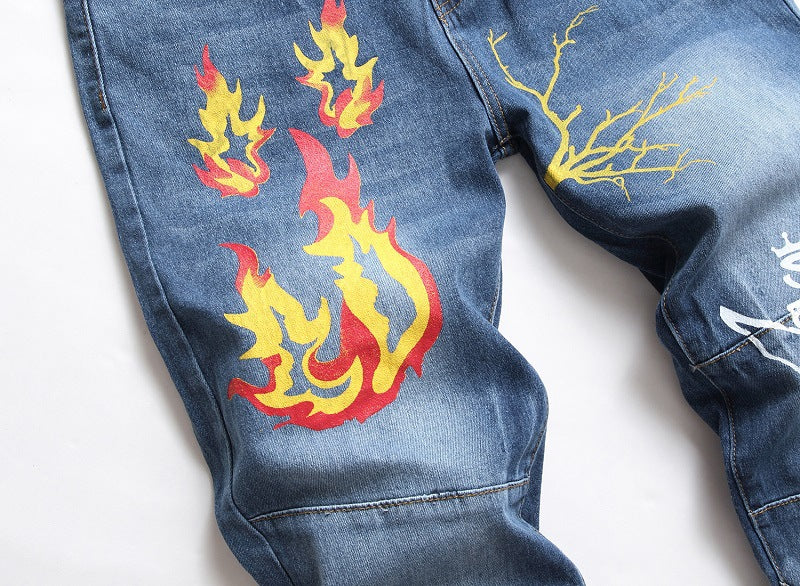 Printed Stretch Light Color Jeans Trendy Pants