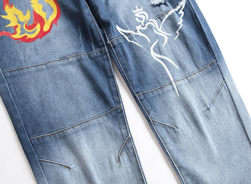 Printed Stretch Light Color Jeans Trendy Pants