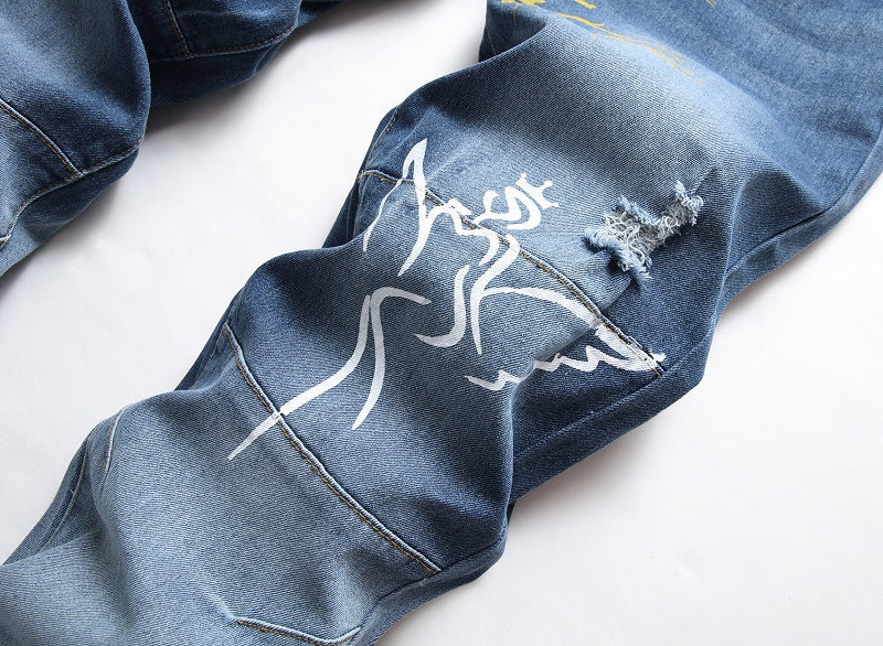 Printed Stretch Light Color Jeans Trendy Pants