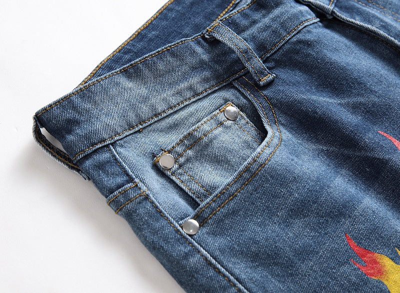 Printed Stretch Light Color Jeans Trendy Pants