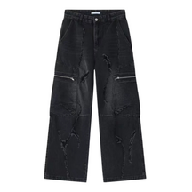 Irregular Hole Solid Color Cargo Jeans