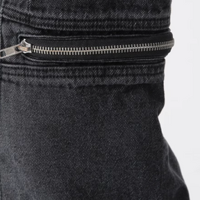 Irregular Hole Solid Color Cargo Jeans
