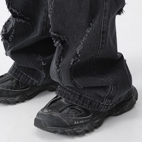 Irregular Hole Solid Color Cargo Jeans