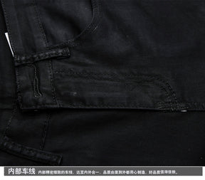Men's Black Jeans Zip Decor Slim Fit Straight Pants