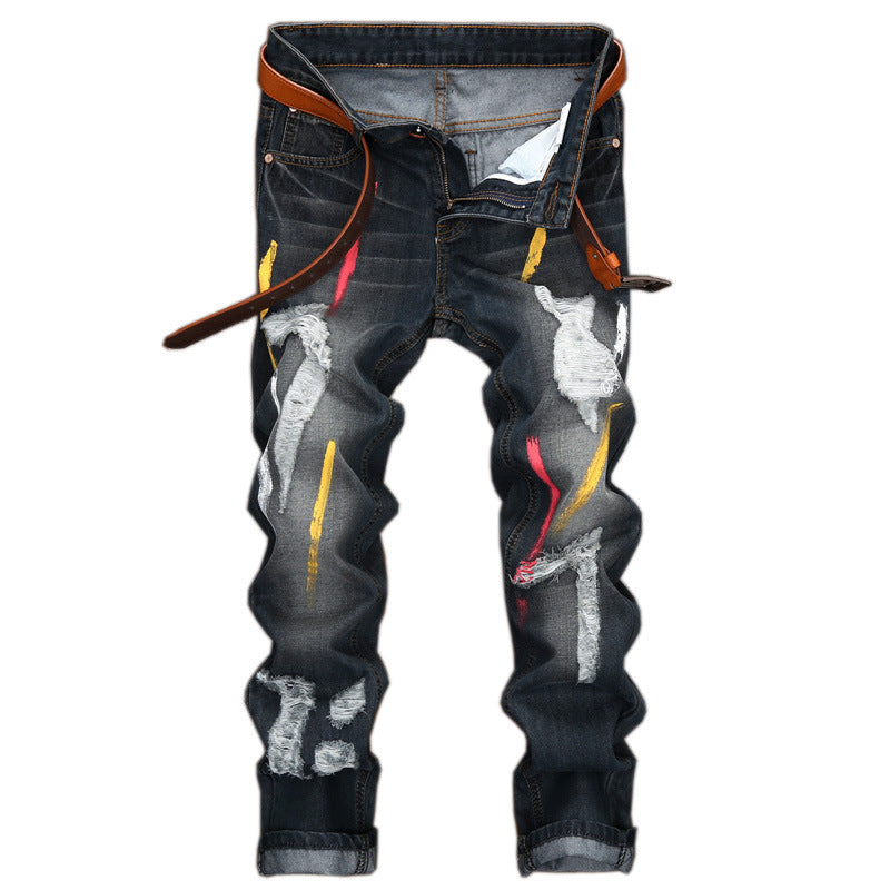 Men's Jeans Printed Hip Hop Ripped Pants