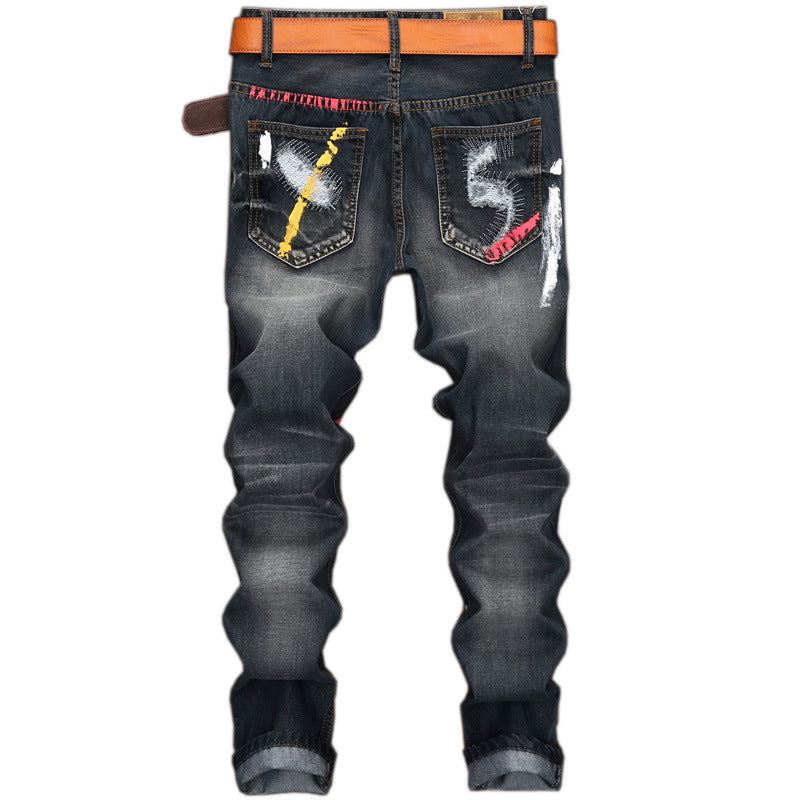 Men's Jeans Printed Hip Hop Ripped Pants