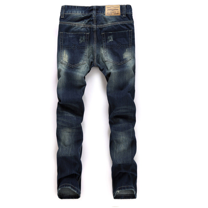 Men's Jeans Retro Washed Frayed Ripped Holes Pants