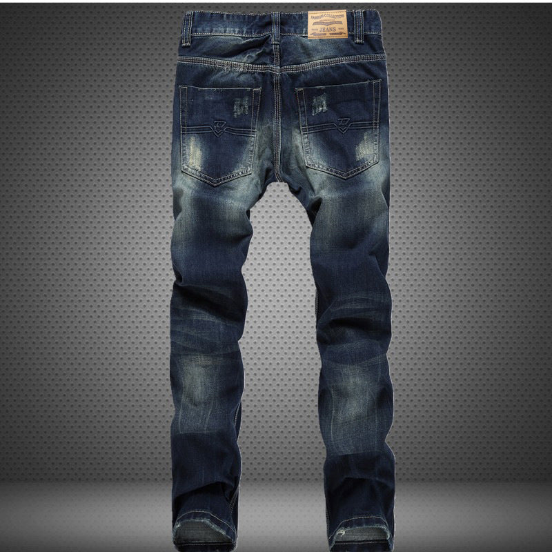 Men's Jeans Retro Washed Frayed Ripped Holes Pants
