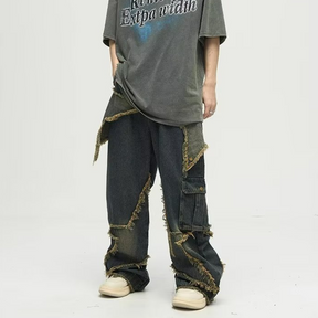 High Street Pentagram Patched Raw Edge Jeans
