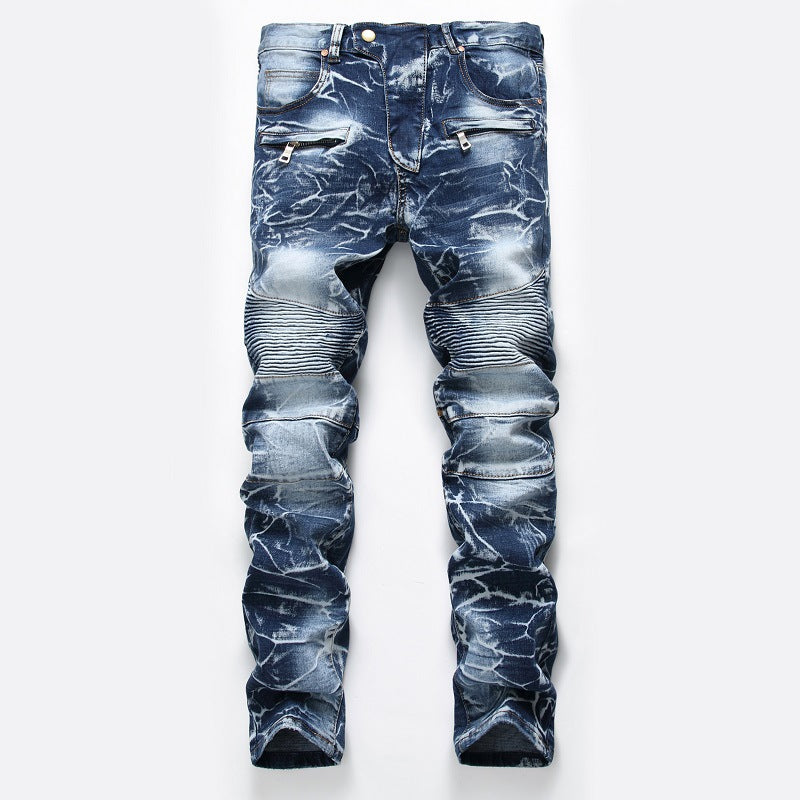 Mens Skinny Pants Distressed Slim Elastic Biker Jeans
