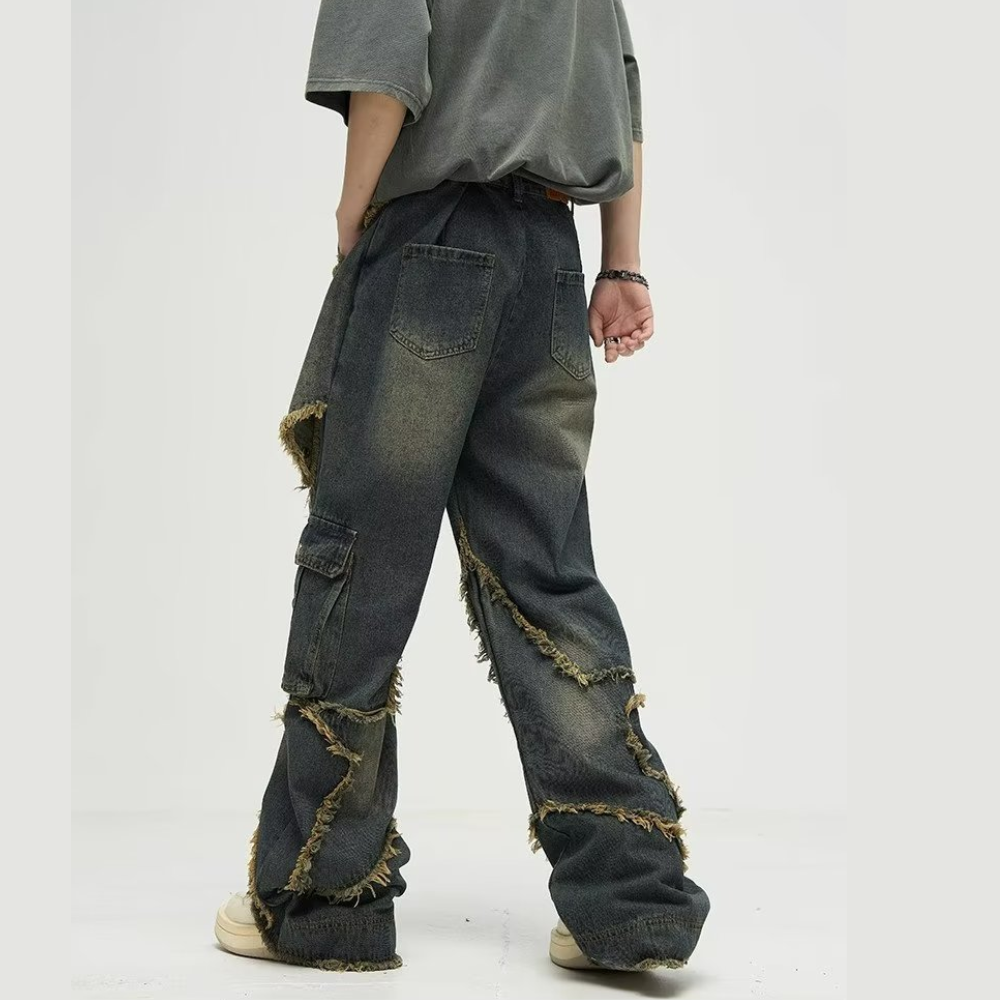 High Street Pentagram Patched Raw Edge Jeans