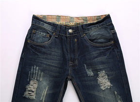 Men's Jeans Retro Washed Frayed Ripped Holes Pants