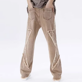 Hip Hop Big Pentagram Distressed Jeans