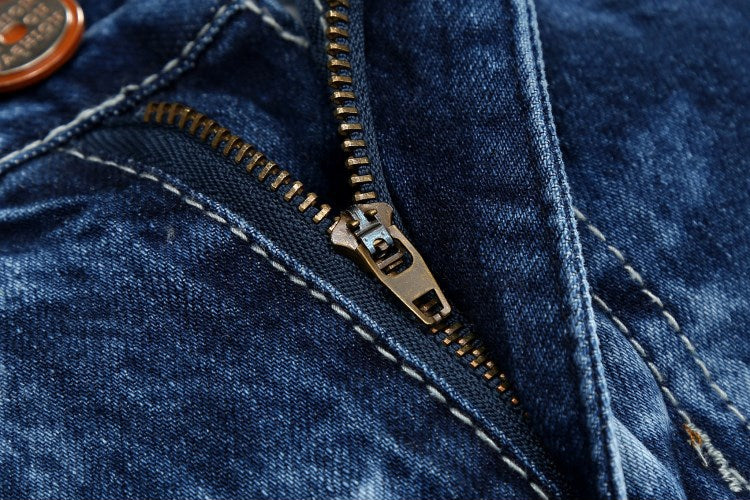 Men Embroidery Patched High Street Ripped Jeans