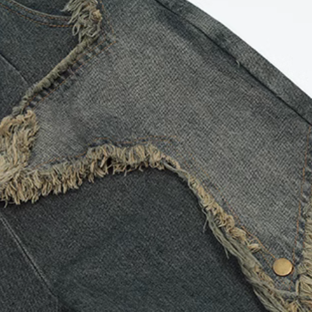 High Street Pentagram Patched Raw Edge Jeans