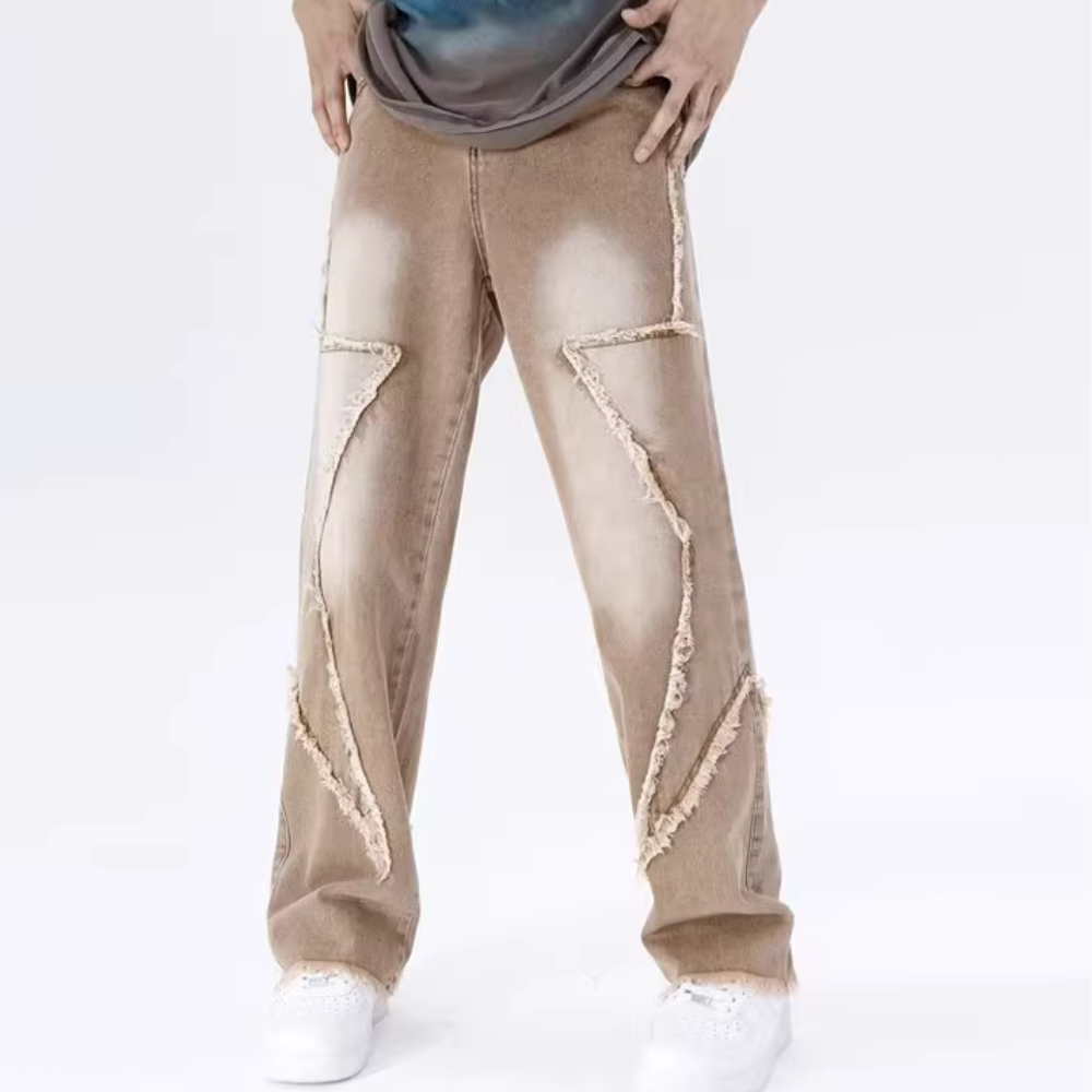 Hip Hop Big Pentagram Distressed Jeans