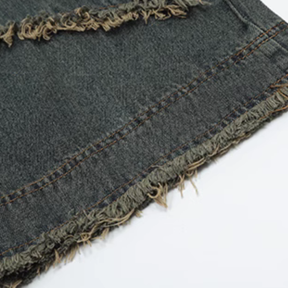 High Street Pentagram Patched Raw Edge Jeans