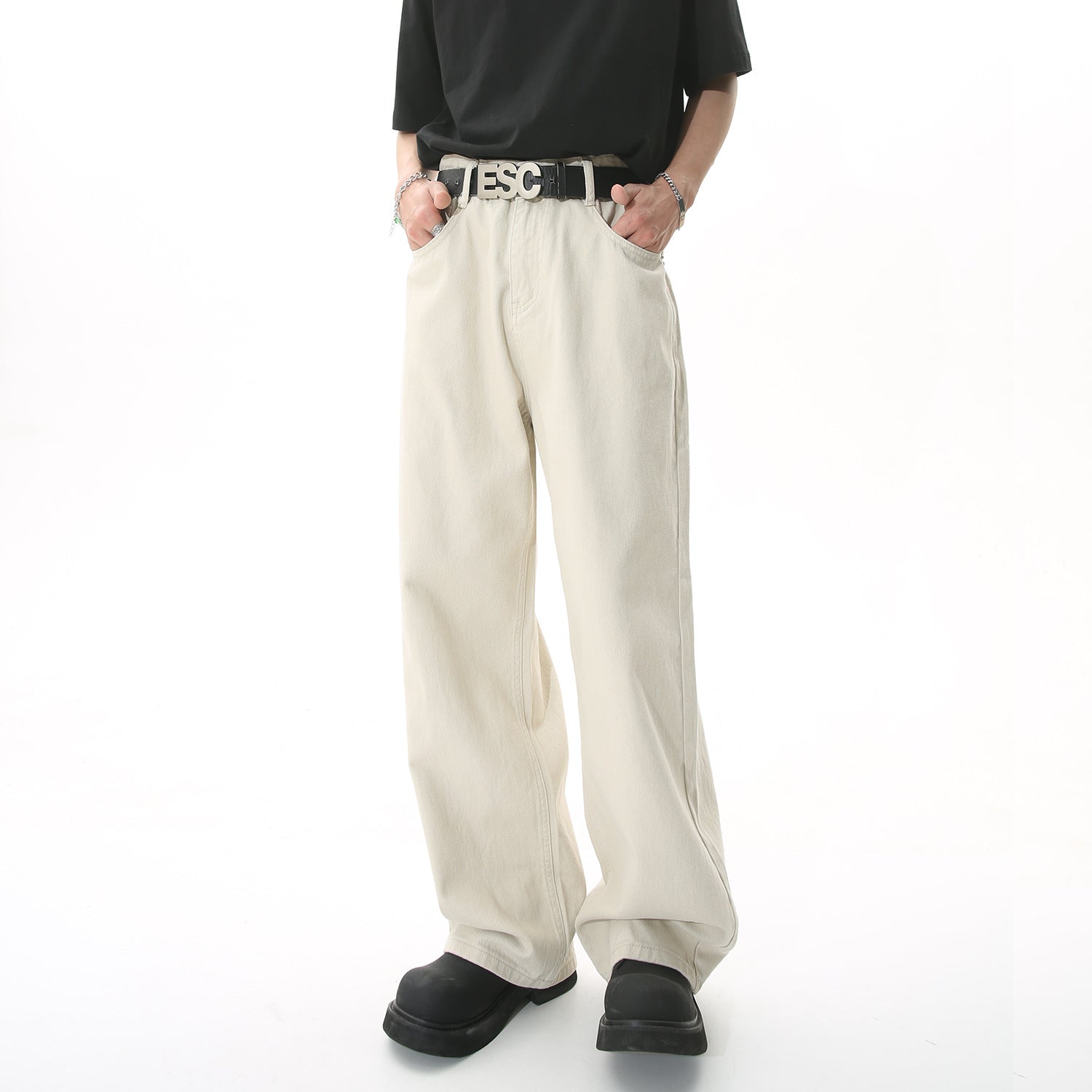Four Seasons New Straight Leg Loose Simple Mid-High Waist Jeans