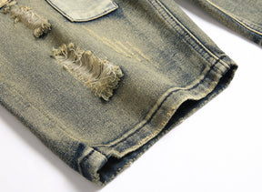 Summer Ripped Patch Denim Shorts Men Casual Jeans