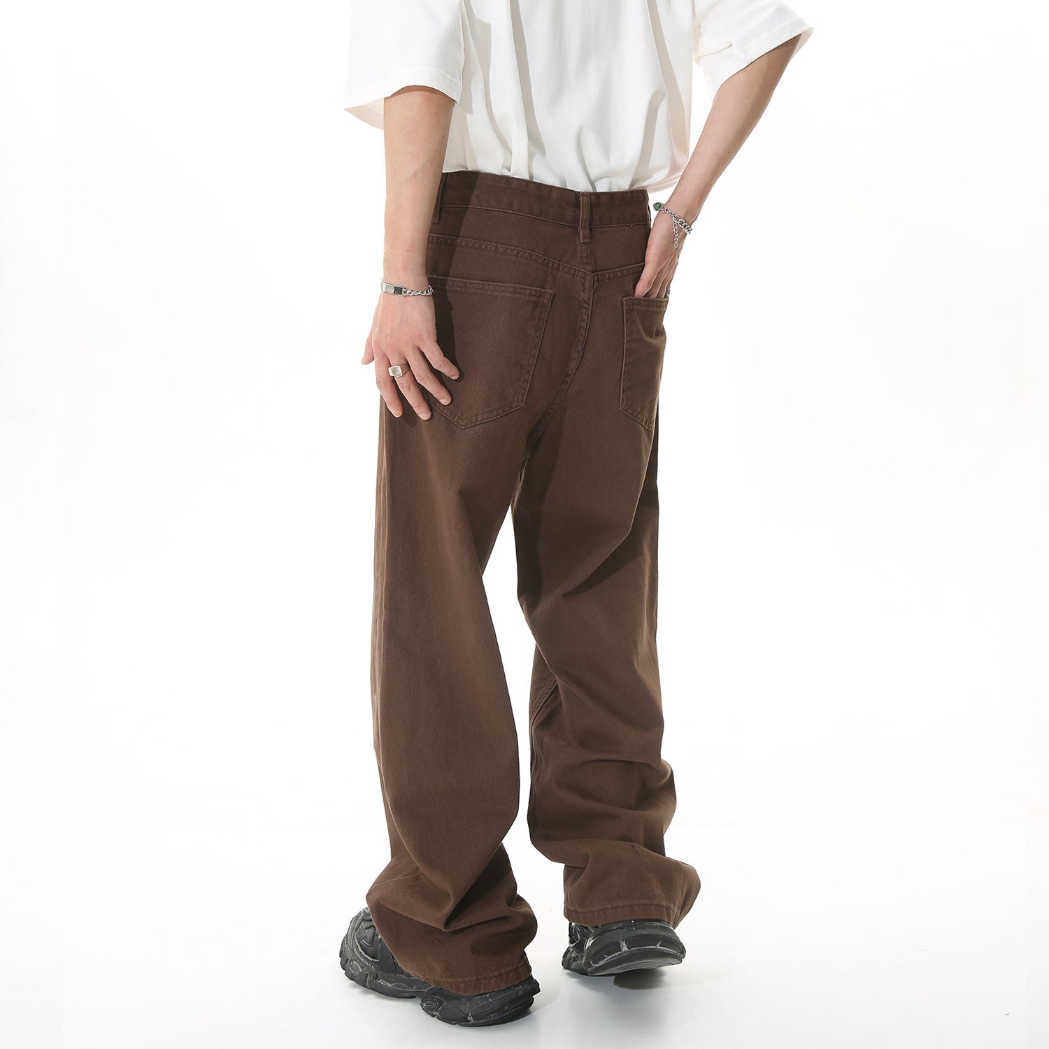 Four Seasons New Straight Leg Loose Simple Mid-High Waist Jeans