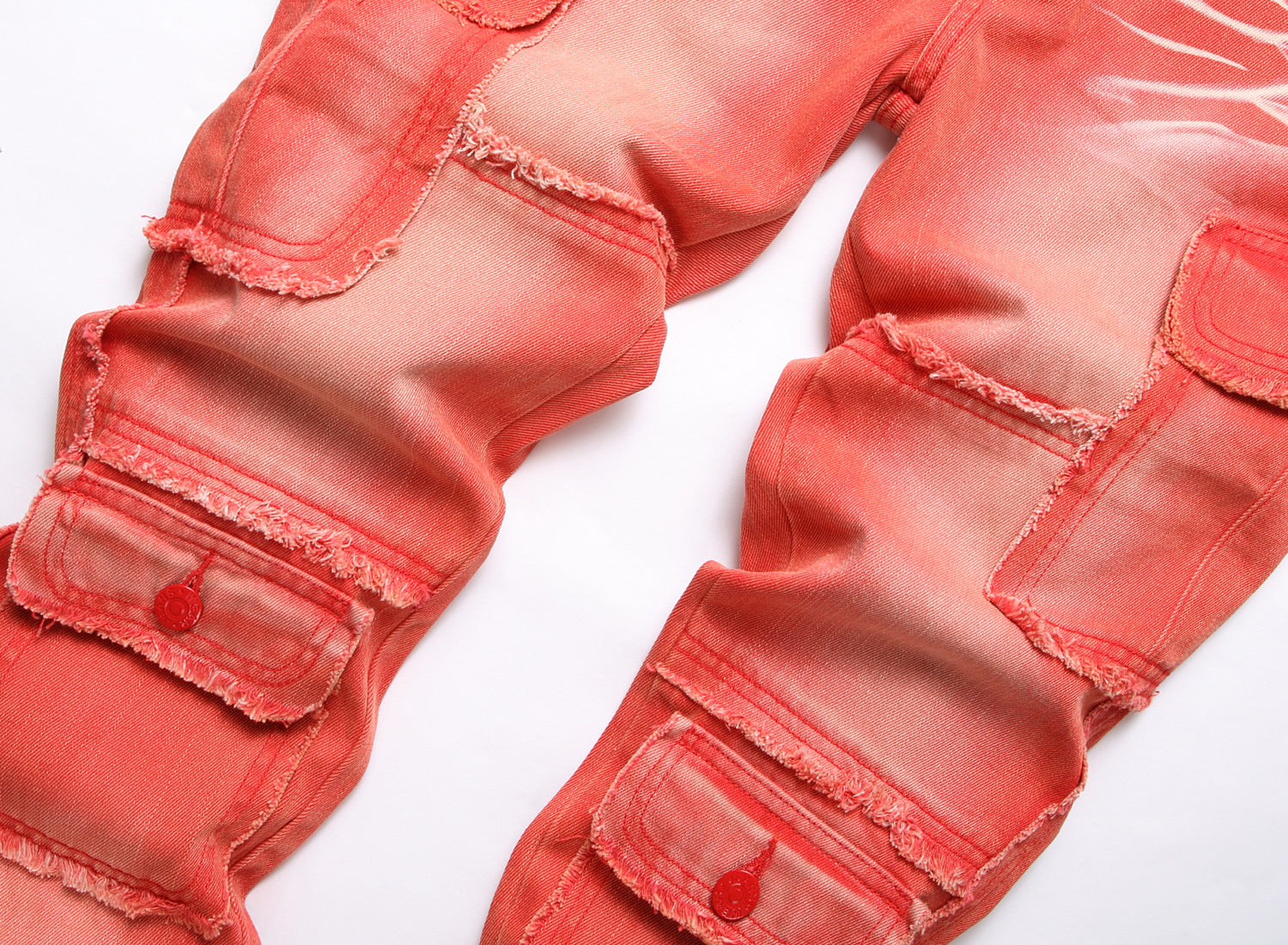 Street Fashion Personalized Multi-Pocket Heavy-Duty Washed Jeans