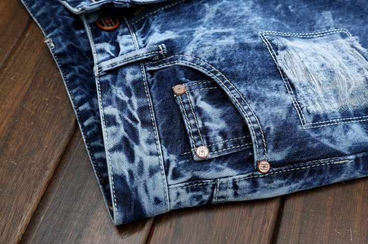 Men Embroidery Patched High Street Ripped Jeans