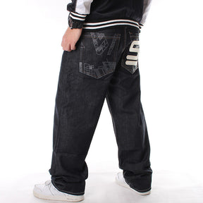 Men's Baggy Loose Fit Hip Hop Wash Denim Pants Street Fashion Classic Dance Skateboard Pants