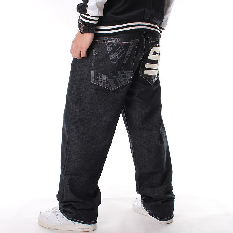 Men's Baggy Loose Fit Hip Hop Wash Denim Pants Street Fashion Classic Dance Skateboard Pants