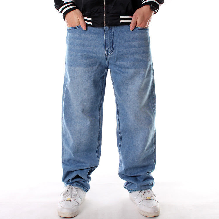 Men's Loose Denim Straight Leg Street Hip Hop Black Wide Leg Pants