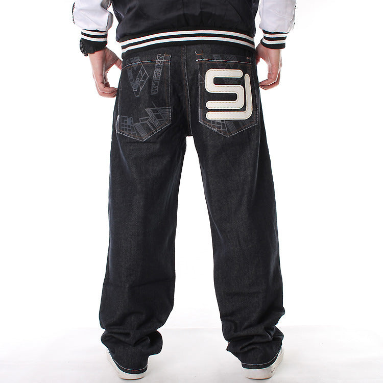 Men's Baggy Loose Fit Hip Hop Wash Denim Pants Street Fashion Classic Dance Skateboard Pants