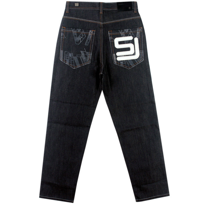 Men's Baggy Loose Fit Hip Hop Wash Denim Pants Street Fashion Classic Dance Skateboard Pants